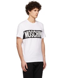 weißes und schwarzes bedrucktes T-Shirt mit einem Rundhalsausschnitt von Moschino