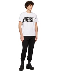 weißes und schwarzes bedrucktes T-Shirt mit einem Rundhalsausschnitt von Moschino