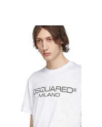 weißes und schwarzes bedrucktes T-Shirt mit einem Rundhalsausschnitt von DSQUARED2