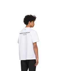 weißes und schwarzes bedrucktes T-Shirt mit einem Rundhalsausschnitt von Wooyoungmi