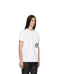 weißes und schwarzes bedrucktes T-Shirt mit einem Rundhalsausschnitt von Helmut Lang