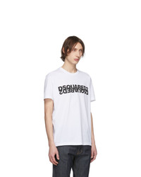 weißes und schwarzes bedrucktes T-Shirt mit einem Rundhalsausschnitt von DSQUARED2