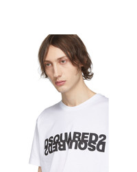 weißes und schwarzes bedrucktes T-Shirt mit einem Rundhalsausschnitt von DSQUARED2