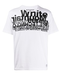 weißes und schwarzes bedrucktes T-Shirt mit einem Rundhalsausschnitt von White Mountaineering