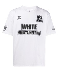 weißes und schwarzes bedrucktes T-Shirt mit einem Rundhalsausschnitt von White Mountaineering