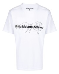 weißes und schwarzes bedrucktes T-Shirt mit einem Rundhalsausschnitt von White Mountaineering