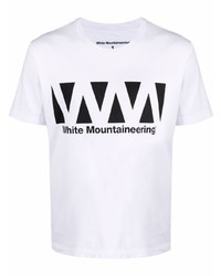 weißes und schwarzes bedrucktes T-Shirt mit einem Rundhalsausschnitt von White Mountaineering