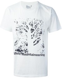 weißes und schwarzes bedrucktes T-Shirt mit einem Rundhalsausschnitt von White Mountaineering