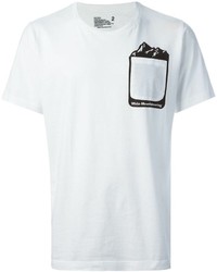 weißes und schwarzes bedrucktes T-Shirt mit einem Rundhalsausschnitt von White Mountaineering
