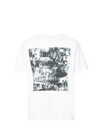 weißes und schwarzes bedrucktes T-Shirt mit einem Rundhalsausschnitt von White Mountaineering