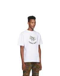 weißes und schwarzes bedrucktes T-Shirt mit einem Rundhalsausschnitt von Palm Angels