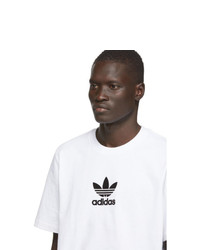 weißes und schwarzes bedrucktes T-Shirt mit einem Rundhalsausschnitt von adidas Originals