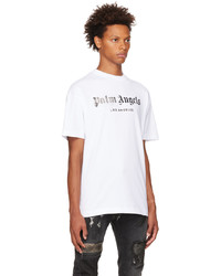 weißes und schwarzes bedrucktes T-Shirt mit einem Rundhalsausschnitt von Palm Angels