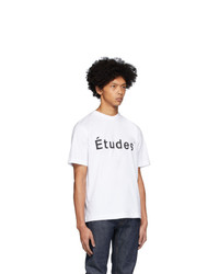 weißes und schwarzes bedrucktes T-Shirt mit einem Rundhalsausschnitt von Études