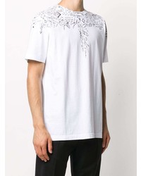 weißes und schwarzes bedrucktes T-Shirt mit einem Rundhalsausschnitt von Marcelo Burlon County of Milan