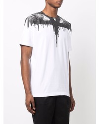 weißes und schwarzes bedrucktes T-Shirt mit einem Rundhalsausschnitt von Marcelo Burlon County of Milan