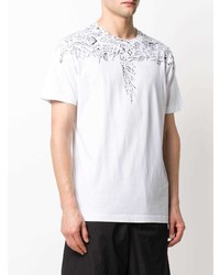 weißes und schwarzes bedrucktes T-Shirt mit einem Rundhalsausschnitt von Marcelo Burlon County of Milan