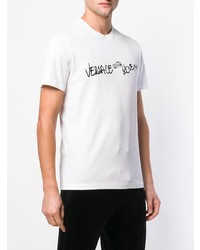 weißes und schwarzes bedrucktes T-Shirt mit einem Rundhalsausschnitt von Versace