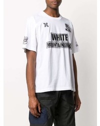 weißes und schwarzes bedrucktes T-Shirt mit einem Rundhalsausschnitt von White Mountaineering