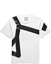 weißes und schwarzes bedrucktes T-Shirt mit einem Rundhalsausschnitt von Wooyoungmi