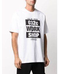 weißes und schwarzes bedrucktes T-Shirt mit einem Rundhalsausschnitt von 032c