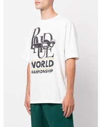 weißes und schwarzes bedrucktes T-Shirt mit einem Rundhalsausschnitt von Rhude