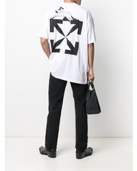 weißes und schwarzes bedrucktes T-Shirt mit einem Rundhalsausschnitt von Off-White