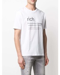 weißes und schwarzes bedrucktes T-Shirt mit einem Rundhalsausschnitt von John Richmond
