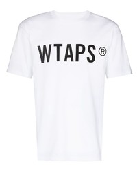 weißes und schwarzes bedrucktes T-Shirt mit einem Rundhalsausschnitt von WTAPS