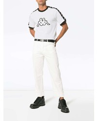weißes und schwarzes bedrucktes T-Shirt mit einem Rundhalsausschnitt von Charm's