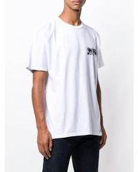 weißes und schwarzes bedrucktes T-Shirt mit einem Rundhalsausschnitt von Stussy