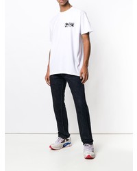 weißes und schwarzes bedrucktes T-Shirt mit einem Rundhalsausschnitt von Stussy