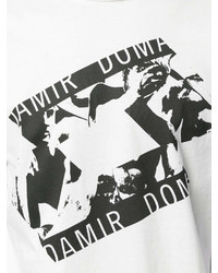 weißes und schwarzes bedrucktes T-Shirt mit einem Rundhalsausschnitt von Damir Doma