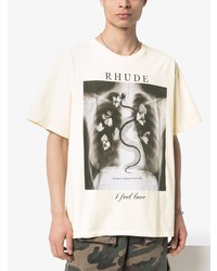 weißes und schwarzes bedrucktes T-Shirt mit einem Rundhalsausschnitt von Rhude