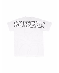 weißes und schwarzes bedrucktes T-Shirt mit einem Rundhalsausschnitt von Supreme