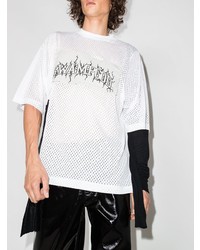 weißes und schwarzes bedrucktes T-Shirt mit einem Rundhalsausschnitt von Rick Owens