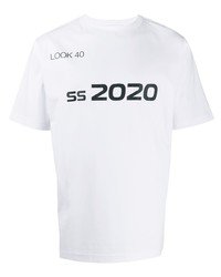 weißes und schwarzes bedrucktes T-Shirt mit einem Rundhalsausschnitt von Xander Zhou