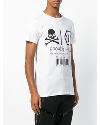 weißes und schwarzes bedrucktes T-Shirt mit einem Rundhalsausschnitt von Philipp Plein