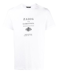 weißes und schwarzes bedrucktes T-Shirt mit einem Rundhalsausschnitt von Zadig & Voltaire