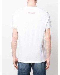 weißes und schwarzes bedrucktes T-Shirt mit einem Rundhalsausschnitt von Zadig & Voltaire