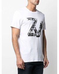 weißes und schwarzes bedrucktes T-Shirt mit einem Rundhalsausschnitt von Zadig & Voltaire