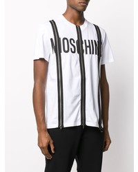 weißes und schwarzes bedrucktes T-Shirt mit einem Rundhalsausschnitt von Moschino