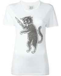 weißes und schwarzes bedrucktes T-Shirt mit einem Rundhalsausschnitt von Zoe Karssen