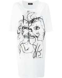 weißes und schwarzes bedrucktes T-Shirt mit einem Rundhalsausschnitt von Zucca