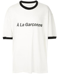 weißes und schwarzes bedrucktes T-Shirt mit einem Rundhalsausschnitt von À La Garçonne