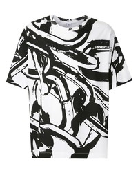 weißes und schwarzes bedrucktes T-Shirt mit einem Rundhalsausschnitt von Àlg