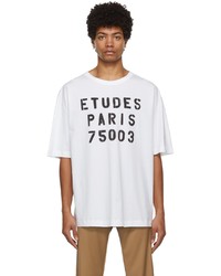 weißes und schwarzes bedrucktes T-Shirt mit einem Rundhalsausschnitt von Études