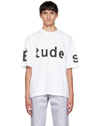 weißes und schwarzes bedrucktes T-Shirt mit einem Rundhalsausschnitt von Études