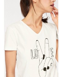 weißes und schwarzes bedrucktes T-Shirt mit einem V-Ausschnitt von Colorado Denim
