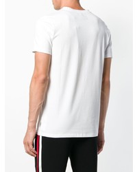 weißes und schwarzes bedrucktes T-Shirt mit einem V-Ausschnitt von Plein Sport